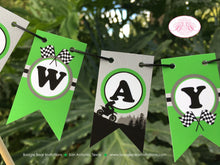 Load image into Gallery viewer, Dirt Bike Birthday Party Pennant Cake Banner Topper Flag Green Black Motorcycle Motocross Enduro Racing Boogie Bear Invitations Dwayne Theme