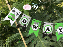 Load image into Gallery viewer, Dirt Bike Birthday Party Pennant Cake Banner Topper Flag Green Black Motorcycle Motocross Enduro Racing Boogie Bear Invitations Dwayne Theme