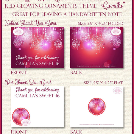 Red Glowing Ornaments Party Thank You Note Cards Birthday Pink Formal Dinner Ombre Sweet 16 Boogie Bear Invitations Camilla Theme Printed