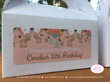 Load image into Gallery viewer, Garden Birds Birthday Party Treat Boxes Favor Tags Bag Coral Teal Birdcage Flower Garden Picnic Cage Boogie Bear Invitations Coralee Theme