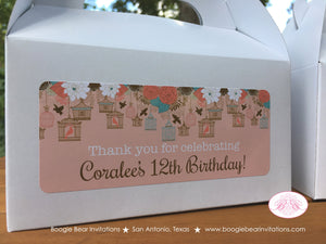 Garden Birds Birthday Party Treat Boxes Favor Tags Bag Coral Teal Birdcage Flower Garden Picnic Cage Boogie Bear Invitations Coralee Theme