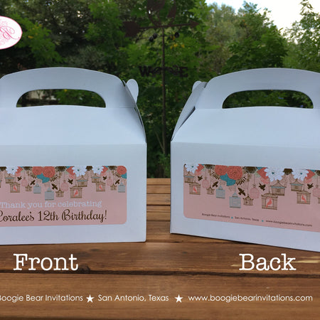 Garden Birds Birthday Party Treat Boxes Favor Tags Bag Coral Teal Birdcage Flower Garden Picnic Cage Boogie Bear Invitations Coralee Theme