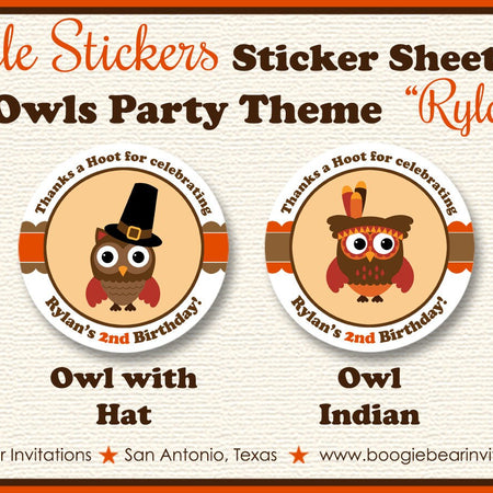 Thanksgiving Owls Party Circle Stickers Birthday Sheet Round Boy Girl Turkey Fall Autumn Woodland Forest Boogie Bear Invitations Rylan Theme
