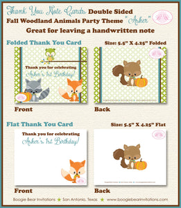 Fall Woodland Animals Party Thank You Card Birthday Owl Squirrel Fox Pumpkin Forest Creatures Boogie Bear Invitations Asher Theme Printed