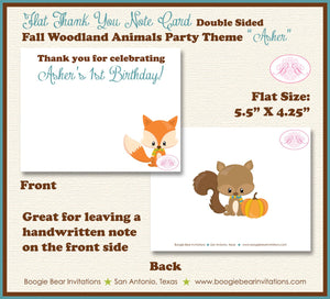 Fall Woodland Animals Party Thank You Card Birthday Owl Squirrel Fox Pumpkin Forest Creatures Boogie Bear Invitations Asher Theme Printed