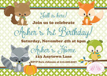 Load image into Gallery viewer, Fall Animals Birthday Party Invitation Pumpkin Boy Girl Fox Woodland Forest Boogie Bear Invitations Asher Theme Paperless Printable Printed