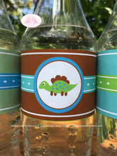 Load image into Gallery viewer, Dinosaur Birthday Party Bottle Wraps Wrapper Cover Label Little Girl Boy Green Blue Brown Stomp Roar Kids Boogie Bear Invitations Liam Theme