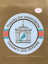 Load image into Gallery viewer, Garden Birds Birthday Party Favor Bag Paper Handled Treat Girl Coral Teal Brown Birdcage Forest Flower Boogie Bear Invitations Coralee Theme