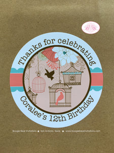 Garden Birds Birthday Party Favor Bag Paper Handled Treat Girl Coral Teal Brown Birdcage Forest Flower Boogie Bear Invitations Coralee Theme