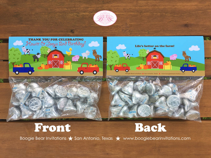 Fall Farm Animals Birthday Party Treat Bag Toppers Folded Favor Red Barn Pumpkin Harvest Autumn Country Boogie Bear Invitations Hewitt Theme