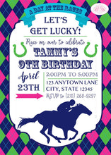 Load image into Gallery viewer, Horse Racing Birthday Party Invitation Pink Green Girl Kentucky Derby Track Boogie Bear Invitations Tammy Theme Paperless Printable Printed