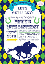 Load image into Gallery viewer, Horse Racing Birthday Party Invitation Derby Yellow Jockey Kentucky Derby Boogie Bear Invitations Vinny Theme Paperless Printable Printed