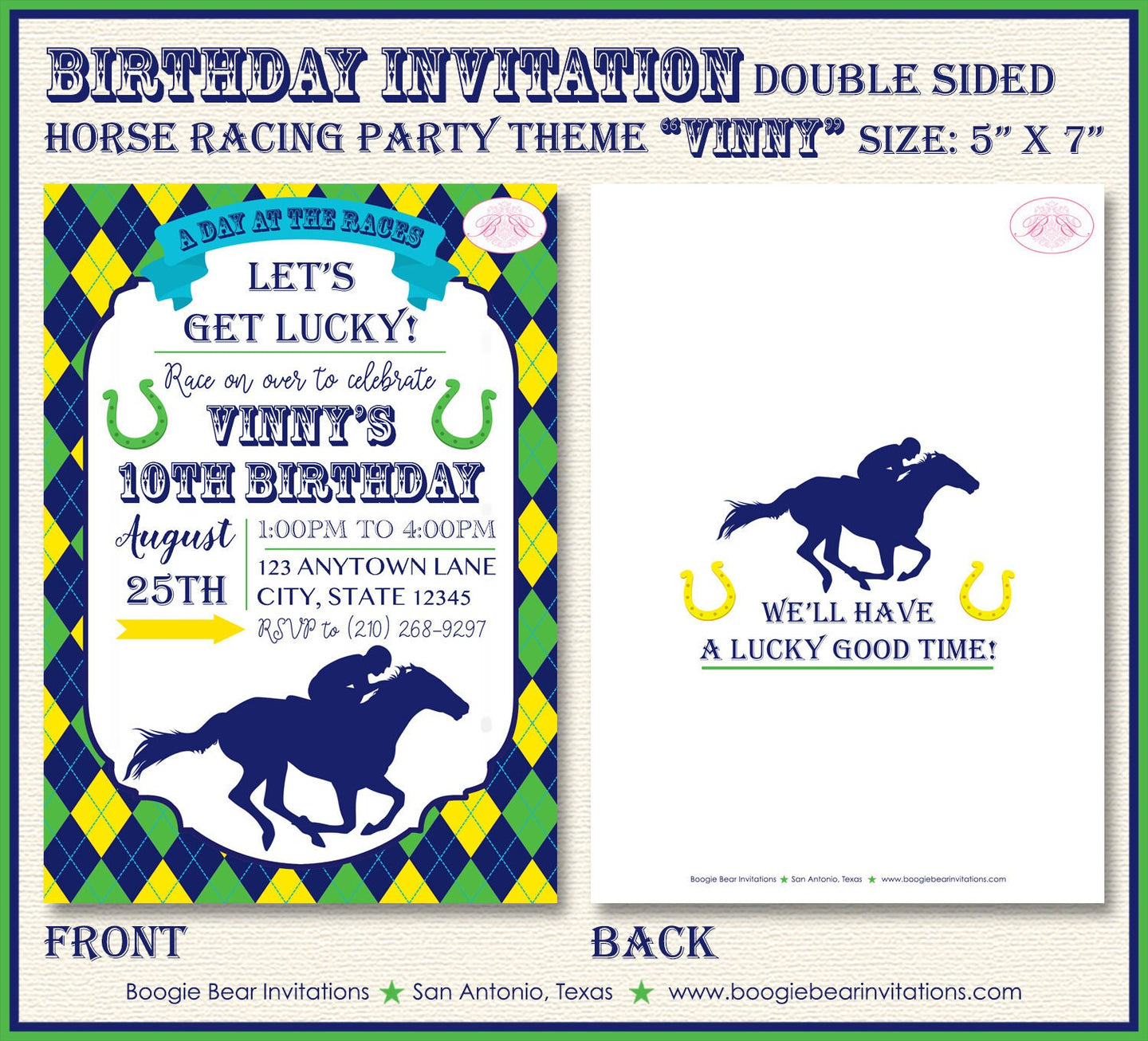 Horse Racing Birthday Party Invitation Derby Yellow Jockey Kentucky Derby Boogie Bear Invitations Vinny Theme Paperless Printable Printed