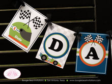 Load image into Gallery viewer, Race Car Name Birthday Party Banner Retro Orange Green Blue Black Racing Boy 1st 2nd 3rd 4th 5th 6th 7th Boogie Bear Invitations Dale Theme