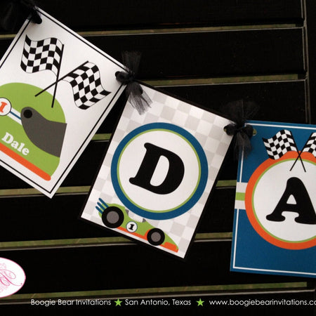 Race Car Name Birthday Party Banner Retro Orange Green Blue Black Racing Boy 1st 2nd 3rd 4th 5th 6th 7th Boogie Bear Invitations Dale Theme