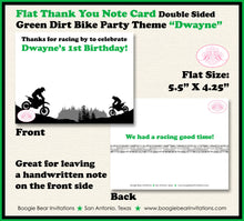 Load image into Gallery viewer, Dirt Bike Birthday Party Thank You Card Green Black Girl Boy Motocross Motorcycle Racing Race Boogie Bear Invitations Dwayne Theme Printed