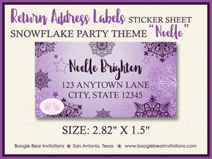 Purple Snowflake Party Invitation Birthday Violet Sweet 16 Winter Snow Girl Boogie Bear Invitations Noelle Theme Paperless Printable Printed