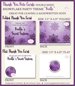 Purple Snowflake Party Thank You Cards Birthday Winter Sweet 16 Ombre Christmas Formal Elegant Boogie Bear Invitations Noelle Theme Printed
