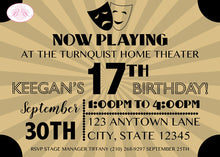 Load image into Gallery viewer, Theater Ticket Play Birthday Party Invitation Actor Drama Art Deco Theatre Boogie Bear Invitations Keegan Theme Paperless Printable Printed