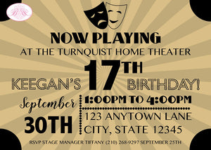 Theater Ticket Play Birthday Party Invitation Actor Drama Art Deco Theatre Boogie Bear Invitations Keegan Theme Paperless Printable Printed