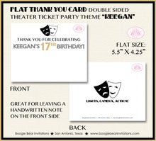 Load image into Gallery viewer, Theater Ticket Play Birthday Thank You Card Party Actor Gold Black Drama Star Musical Stage Tag Boogie Bear Invitations Keegan Theme Printed