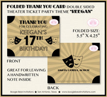 Load image into Gallery viewer, Theater Ticket Play Birthday Thank You Card Party Actor Gold Black Drama Star Musical Stage Tag Boogie Bear Invitations Keegan Theme Printed