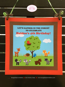 Woodland Animals Birthday Party Door Banner Deer Bird Green Tree Wild Boy Girl Outdoor Garden Park Kids Boogie Bear Invitations Holden Theme