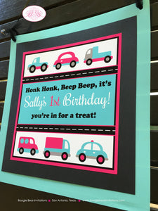 Cars Trucks Birthday Party Door Banner Pink Blue Black Traffic Pink Blue Metro Girl Road Trip Travel Boogie Bear Invitations Sally Theme