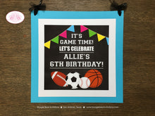 Load image into Gallery viewer, Sports Birthday Door Banner Happy Party Girl Pink Yellow Green Blue Basketball Football Soccer Baseball Boogie Bear Invitations Allie Theme