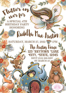 Fall Fairy Pumpkin Birthday Party Invitation Woodland Magic Tea Woodland Animals Forest Flower Boogie Bear Invitations Printed Radella Theme