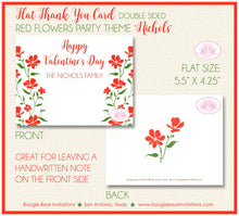 Load image into Gallery viewer, Red Flowers Valentine Thank You Card Party Day Birthday Holiday Dinner Love Green White Garden Boogie Bear Invitations Nichols Theme Printed