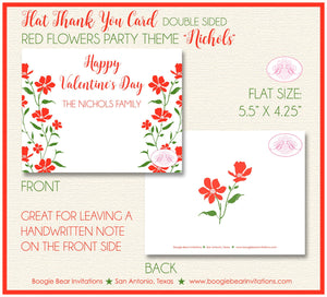 Red Flowers Valentine Thank You Card Party Day Birthday Holiday Dinner Love Green White Garden Boogie Bear Invitations Nichols Theme Printed