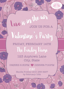 Lavender Flowers Valentine's Day Invitation Party Pink Purple Flower Garden Boogie Bear Invitations Fowley Theme Paperless Printable Printed
