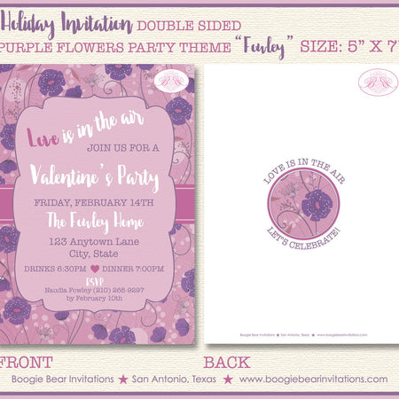 Lavender Flowers Valentine's Day Invitation Party Pink Purple Flower Garden Boogie Bear Invitations Fowley Theme Paperless Printable Printed