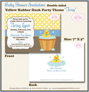 Yellow Rubber Duck Baby Shower Invitation Little Duckie Ducky Boy Blue 1st Boogie Bear Invitations Terry Theme Paperless Printable Printed