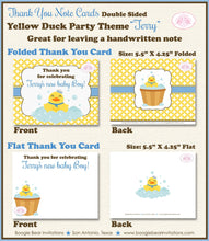 Load image into Gallery viewer, Yellow Rubber Duck Thank You Card Baby Shower Birthday Party Little Duckie Ducky Boy Blue 1st Boogie Bear Invitations Terry Theme Printed