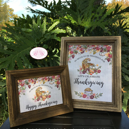 Thanksgiving Dinner Party Sign Poster Paper Frameable Cornucopia Bounty Horn of plenty Floral Formal 1st Boogie Bear Invitations Cooke Theme