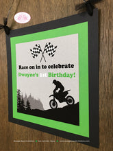 Load image into Gallery viewer, Green Dirt Bike Road Birthday Door Banner Black Party Boy Girl Motocross Enduro Sports Motorcycle Race Boogie Bear Invitations Dwayne Theme