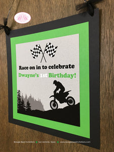 Green Dirt Bike Road Birthday Door Banner Black Party Boy Girl Motocross Enduro Sports Motorcycle Race Boogie Bear Invitations Dwayne Theme