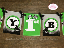 Load image into Gallery viewer, Dirt Bike Happy Birthday Party Banner Green Boy Girl Black Grey Motocross Off Road Enduro Motorcycle Boogie Bear Invitations Dwayne Theme