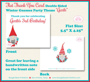 Winter Gnomes Party Thank You Cards Birthday Snowflake Red Christmas Girl Boy 1st 2nd 3rd 4th Boogie Bear Invitations Garth Theme Printed
