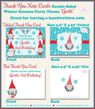 Load image into Gallery viewer, Winter Gnomes Party Thank You Cards Birthday Snowflake Red Christmas Girl Boy 1st 2nd 3rd 4th Boogie Bear Invitations Garth Theme Printed