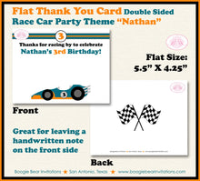 Load image into Gallery viewer, Race Car Party Thank You Card Black Birthday Boy Girl Orange Blue Black Grand Prix Racing Race Boogie Bear Invitations Nathan Theme Printed