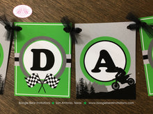 Load image into Gallery viewer, Dirt Bike Birthday Party Name Banner Green Black Grey Boy Girl Enduro Motocross Motorcycle Racing Track Boogie Bear Invitations Dwayne Theme