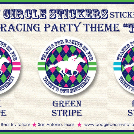 Horse Racing Birthday Party Stickers Circle Sheet Round Pink Green Blue Jockey Kentucky Derby Race Girl Boogie Bear Invitations Tammy Theme