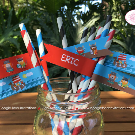 Viking Birthday Party Straws Pennant Paper Warrior Boy Girl Red Blue Swim Medieval Voyage Ship Norse Boat Boogie Bear Invitations Eric Theme