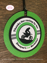 Load image into Gallery viewer, Green Dirt Bike Birthday Party Favor Tags Black Grey Boy Girl Motorcycle Motocross Enduro Sports Racing Boogie Bear Invitations Dwayne Theme
