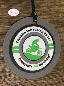 Green Dirt Bike Birthday Party Favor Tags Black Grey Boy Girl Motorcycle Motocross Enduro Sports Racing Boogie Bear Invitations Dwayne Theme
