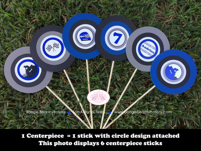 ATV Birthday Party Centerpiece Stick Set Blue Boy Girl All Terrain Vehicle Quad 4 Wheeler Racing Track Boogie Bear Invitations Audrina Theme