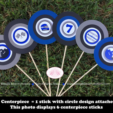 ATV Birthday Party Centerpiece Stick Set Blue Boy Girl All Terrain Vehicle Quad 4 Wheeler Racing Track Boogie Bear Invitations Audrina Theme